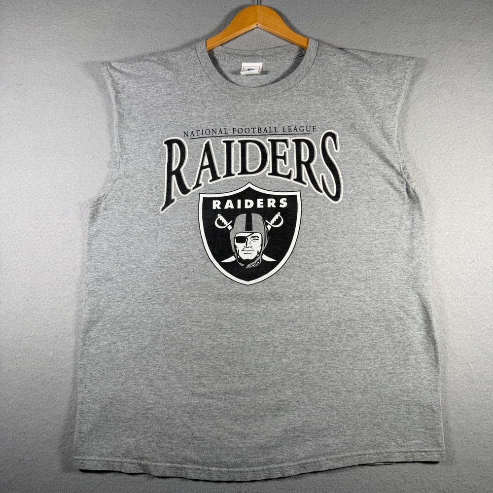 NFL Oakland Raiders Muscle Tee Heather Gray Sleeveless Graphic Shirt Mens 2XL